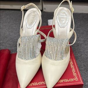 Rene Caovilla Cream Embellished Women's Shoes